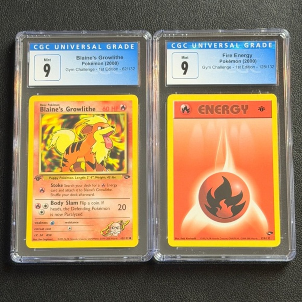 Blaine's Growlithe 62/132 1st Ed. + Fire Energy CGC 9 Pokemon Gym Challenge 2000